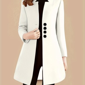 Single Breasted Solid Coat, Elegant Long Sleeve Versatile Outerwear, Women's Clothing