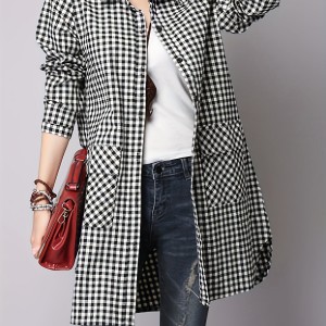 Button Front Long Top, Casual Long Sleeve Long Shirt, Women's Clothing