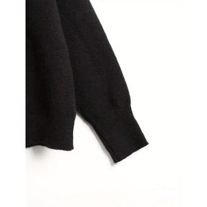 Cut Out Solid Knit Sweater, Casual High Neck Long Sleeve Sweater, Women's Clothing