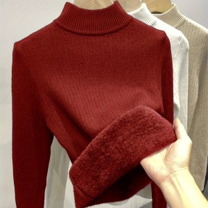 Solid Color Knit Pullover, Casual Mock Neck Long Sleeve Top For Fall & Winter, Women's Clothing