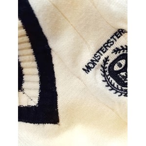 Badge Pattern V Neck Knitted Vest, Casual Sleeveless Preppy Style Sweater, Women's Clothing